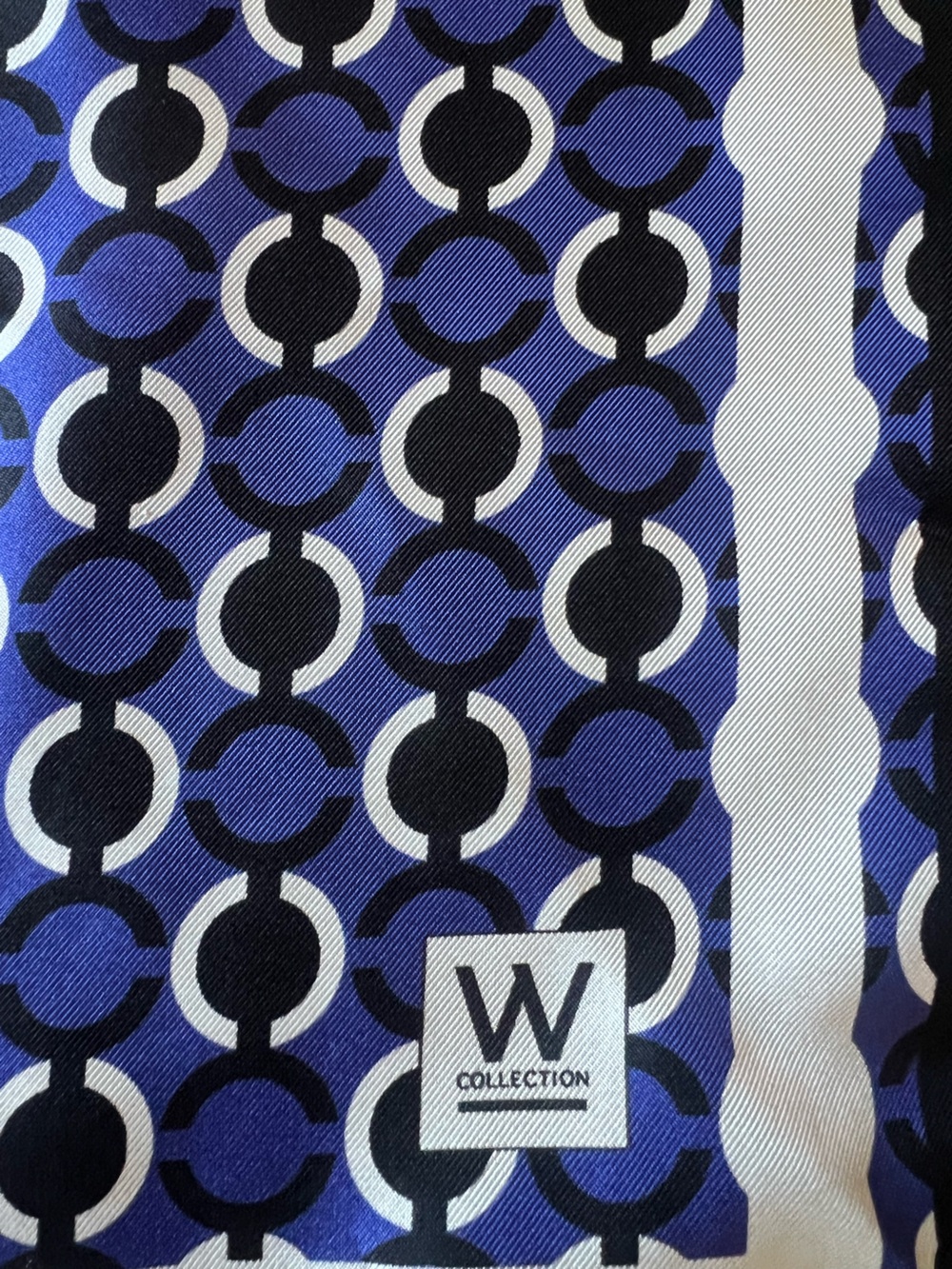 NWT W Collection 100% Silk Scarf Blue Black White Geometric Print 27” Square - Picture 8 of 9